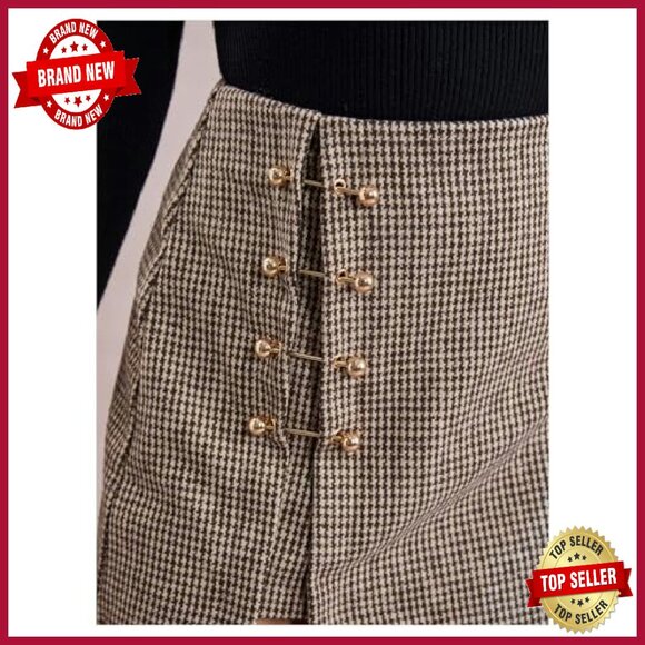 Faux Leather Side Slit High Waisted Short Skirt Metallic Trim A-Line - Picture 5 of 7